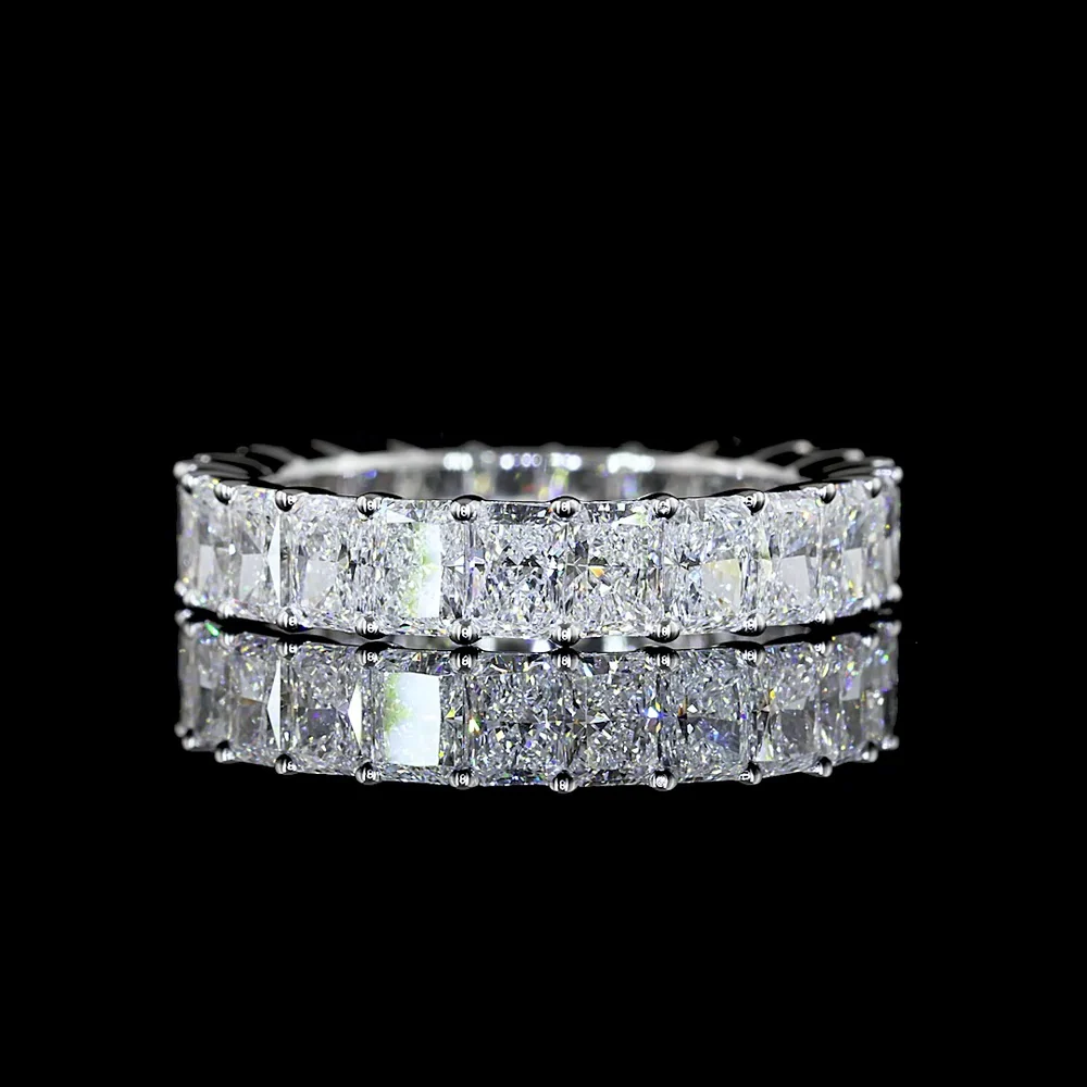 18K White Gold Eternity Band with Prong Set Radiant Cut Lab Diamonds - 4.02 Carats Total Weight, E-F Color, VS2 Clarity - Covaloro Fine Jewelry
