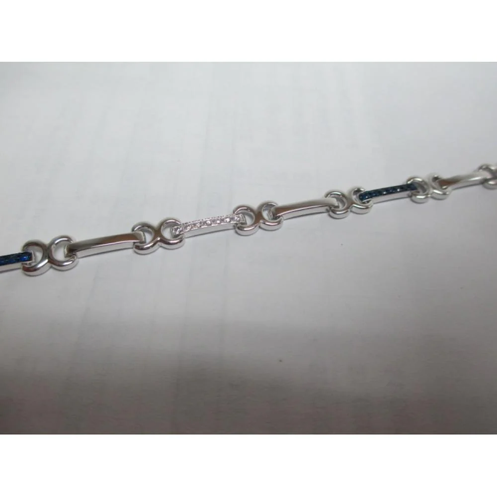18K White Gold Fancy Link Bracelet with Diamonds and Blue Sapphires by Afarin