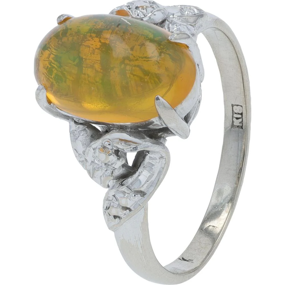 18K White Gold Fire Opal Ring - 1.38 Carat Total Opal Weight