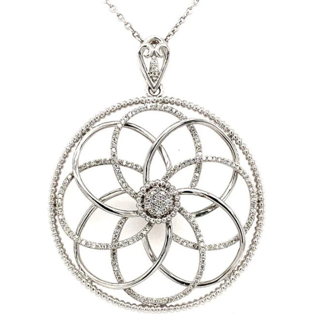 18K White Gold Floral Circle Pendant with Round Diamonds by Afarin