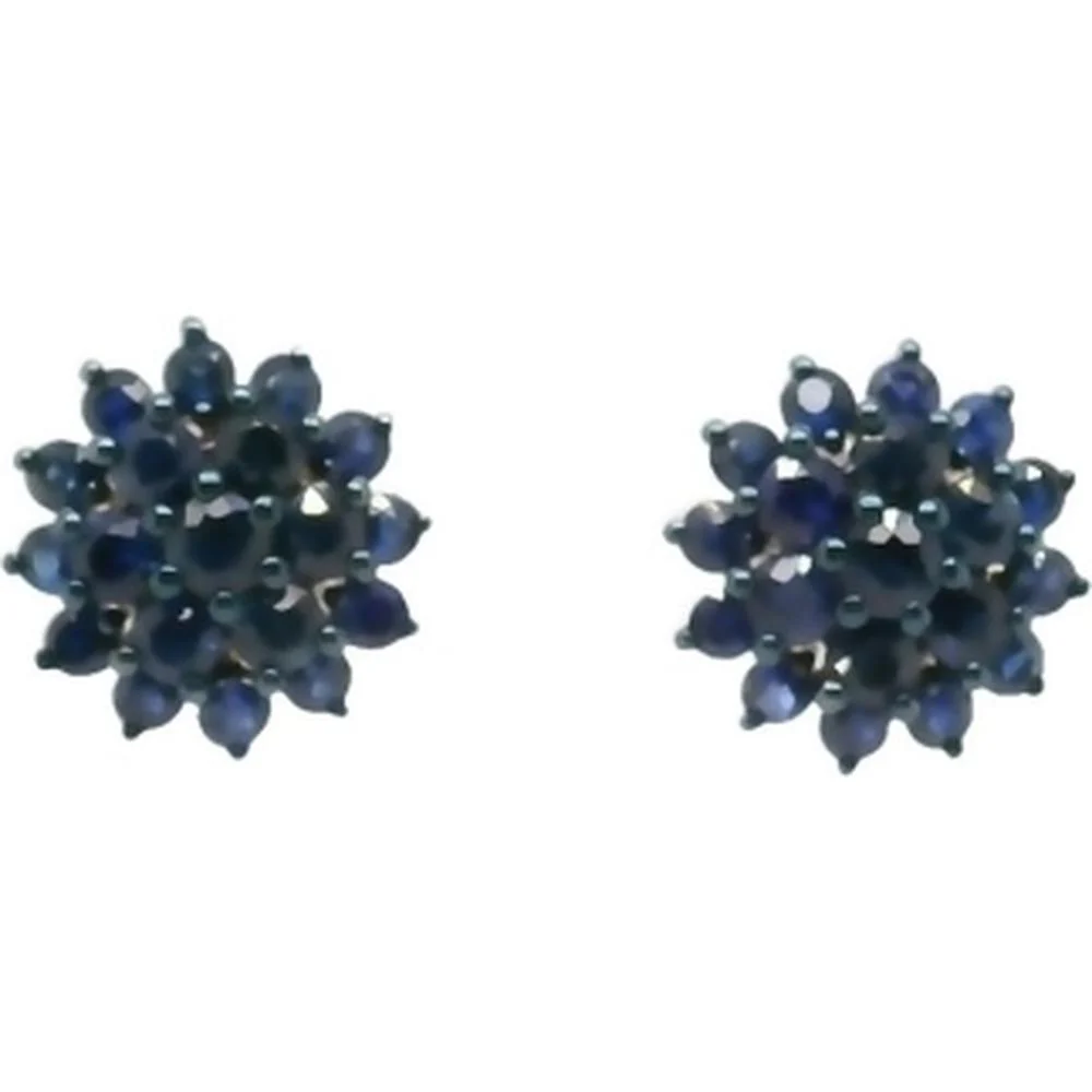18K White Gold Floral Cluster Blue Sapphire Stud Earrings by Afarin