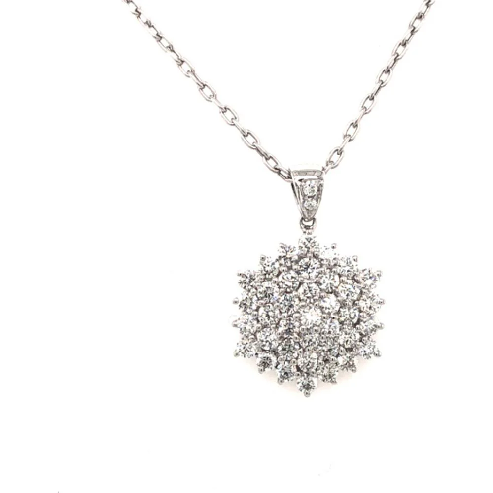 18K White Gold Floral Cluster Diamond Pendant Necklace by Afarin