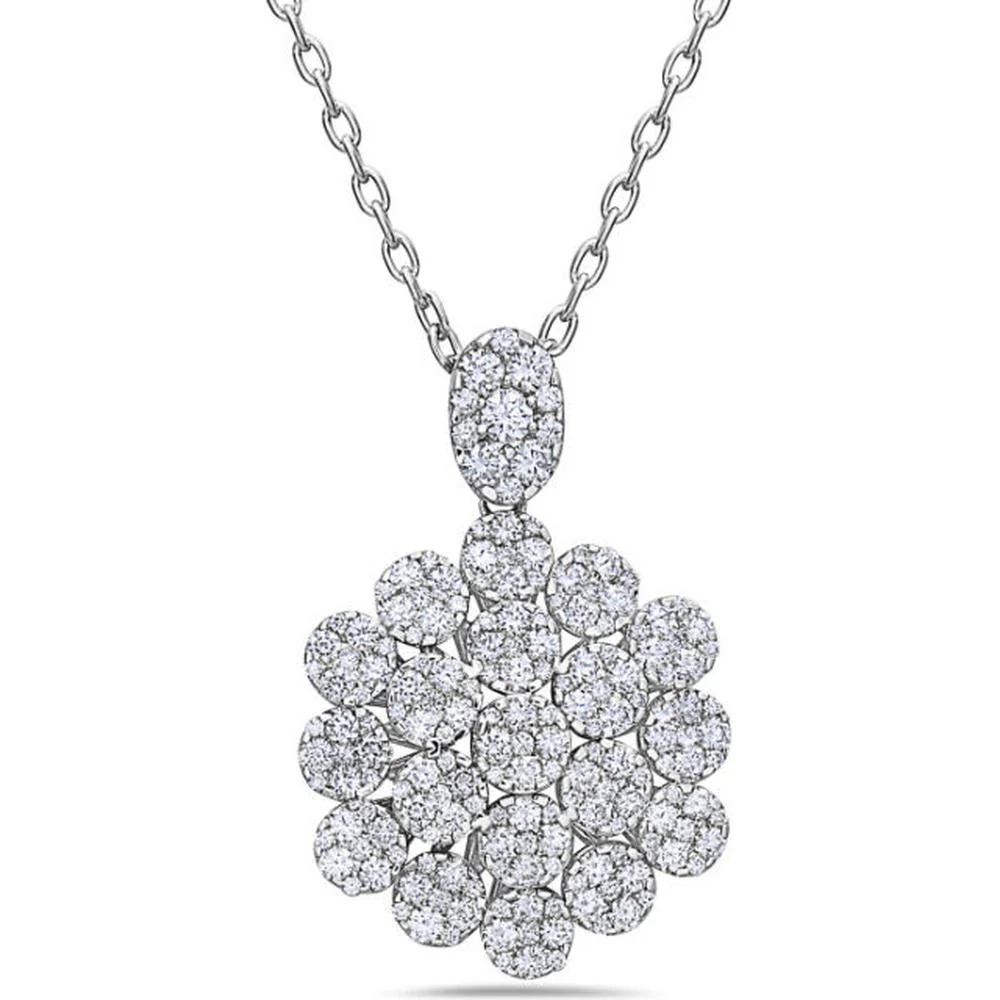 18K White Gold Floral Cluster Diamond Pendant Necklace by Afarin