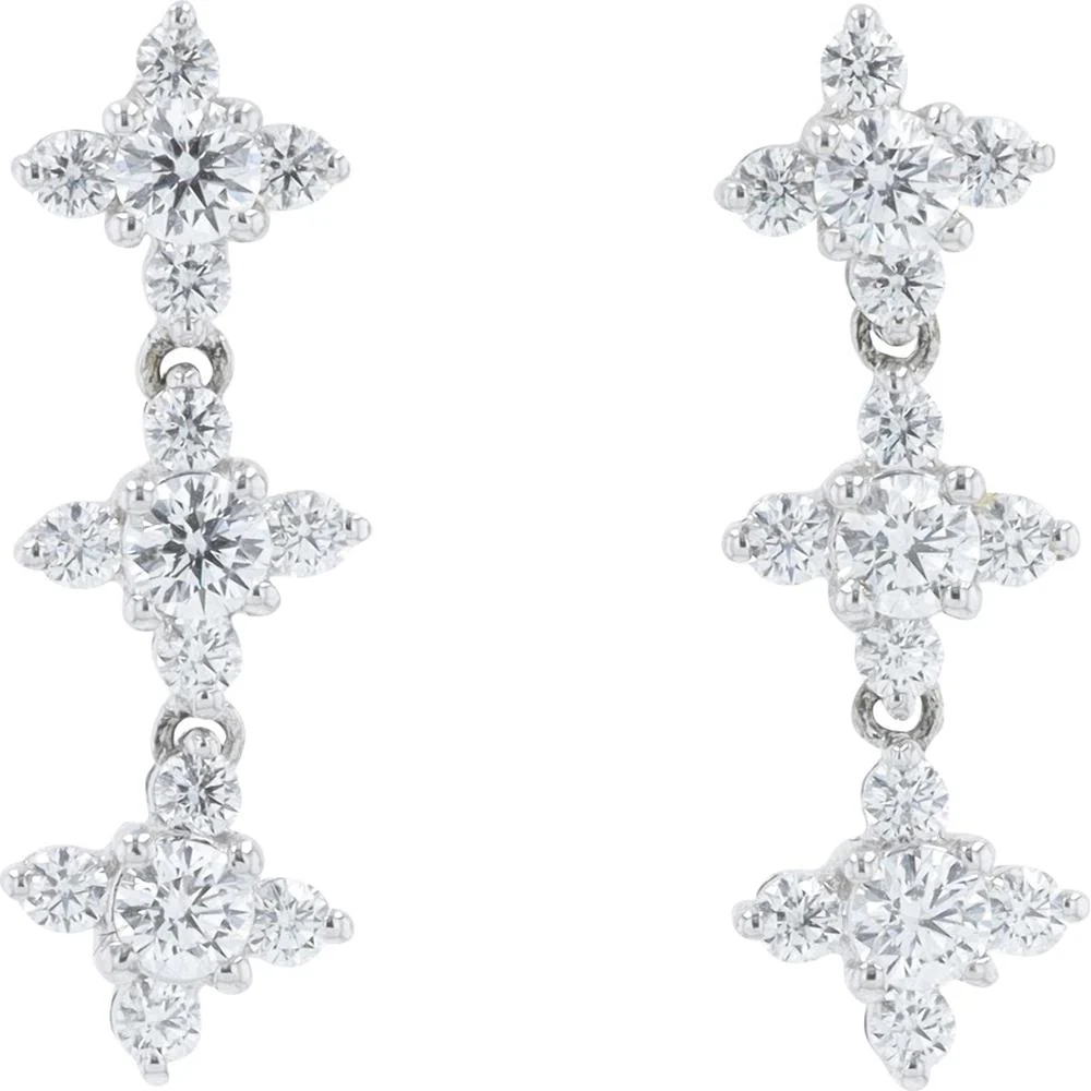 18K White Gold Floral Diamond Earrings - 0.79 Carat Total Diamond Weight