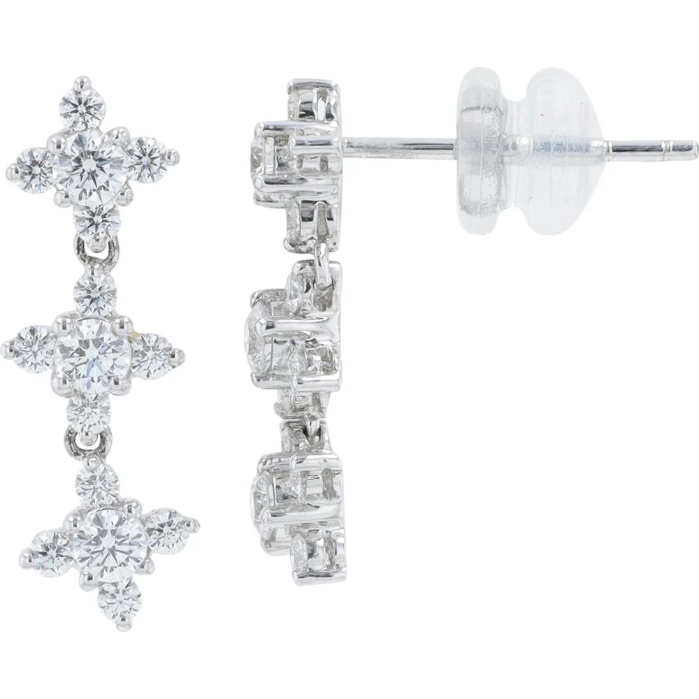 18K White Gold Floral Diamond Earrings - 0.79 Carat Total Diamond Weight - Image 2
