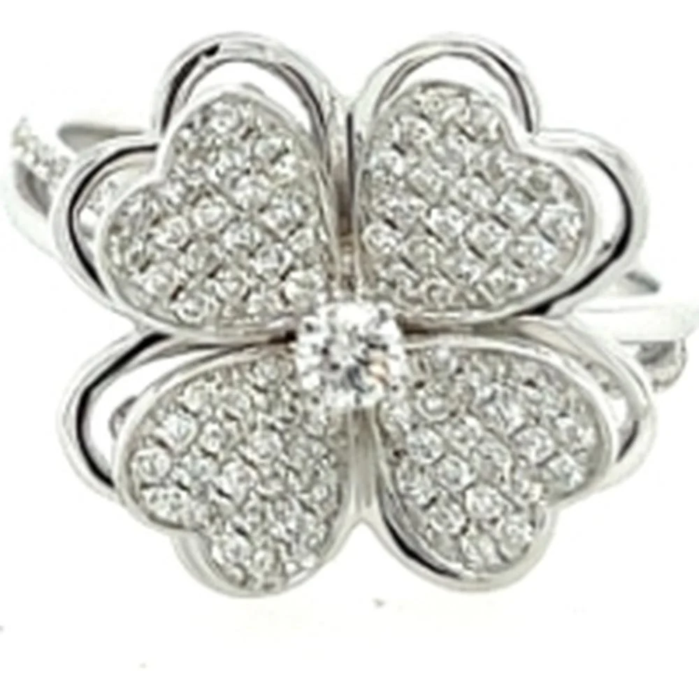 18K White Gold Floral Diamond Ring with Pavé Petal Design by Afarin