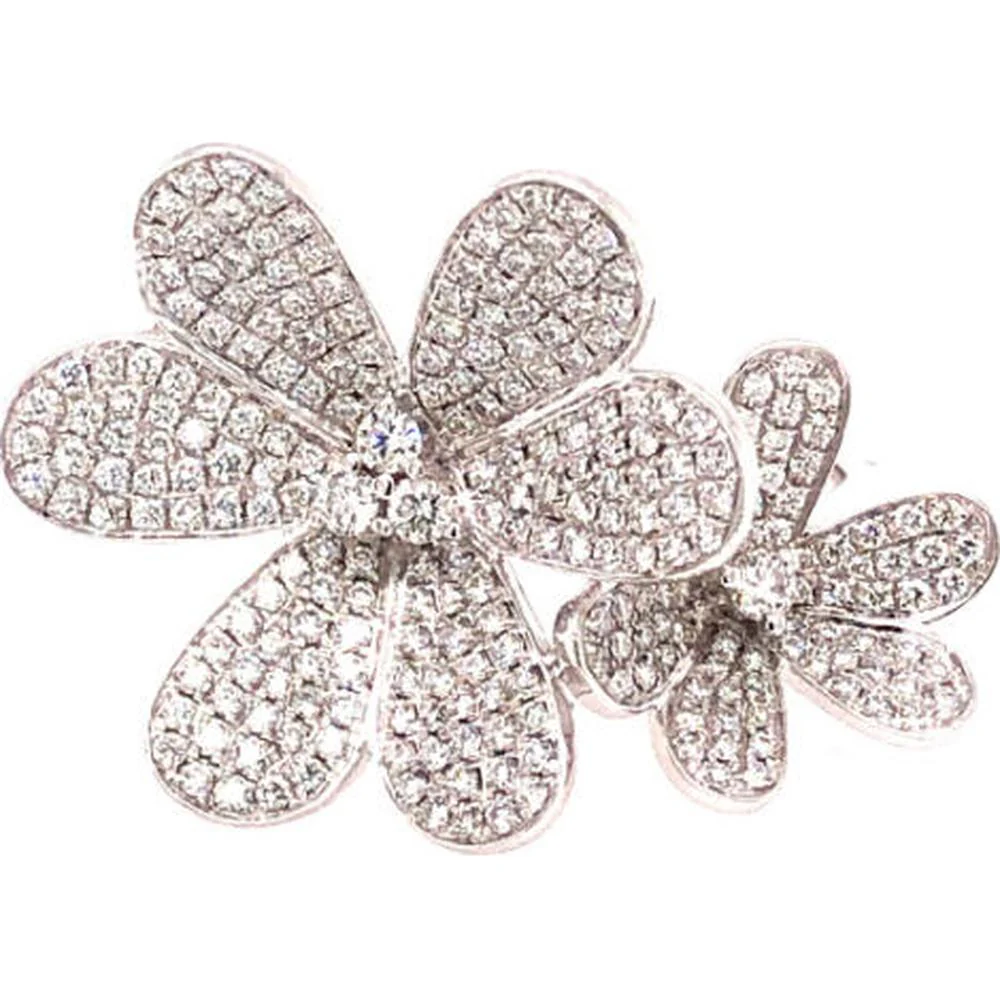 18K White Gold Floral Diamond Ring with Pavé Set Flower Motifs by Afarin