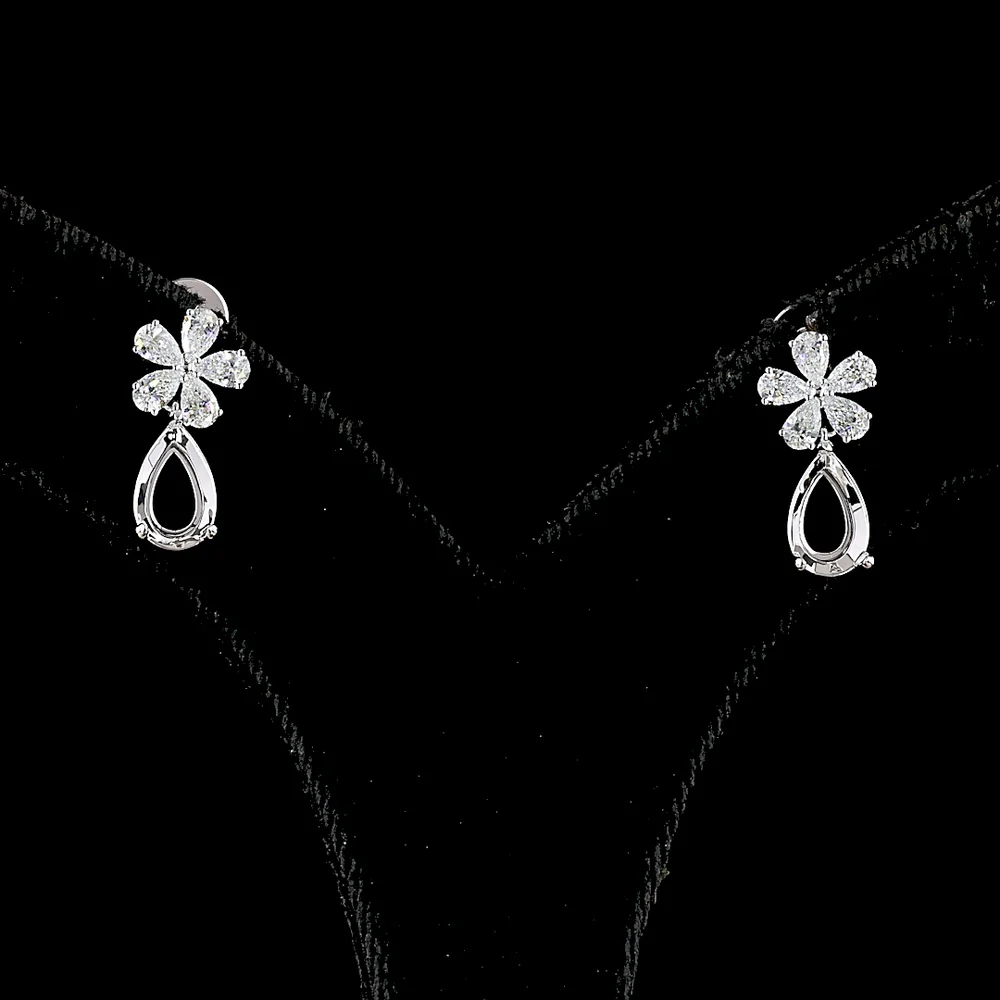 18K White Gold Floral Drop Earrings with Pear Shape Diamond Clusters and Open Pear Motif - 0.75 Carats Total Diamond Weight - Covaloro Fine Jewelry