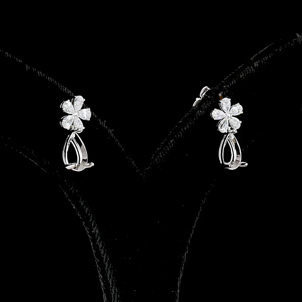 18K White Gold Floral Drop Earrings with Pear Shape Diamond Clusters and Open Pear Motif - 0.75 Carats Total Diamond Weight - Covaloro Fine Jewelry - Image 2
