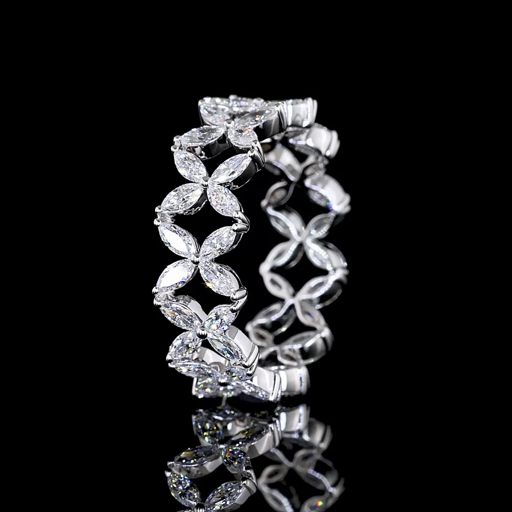 18K White Gold Floral Motif Eternity Band with Inclined Marquise Cut Lab Diamonds - 1.34 Carats Total Diamond Weight - Covaloro Fine Jewelry - Image 4
