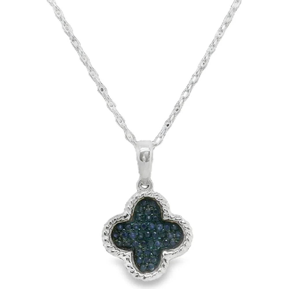 18K White Gold Floral Motif Pendant with Blue Sapphires by Afarin