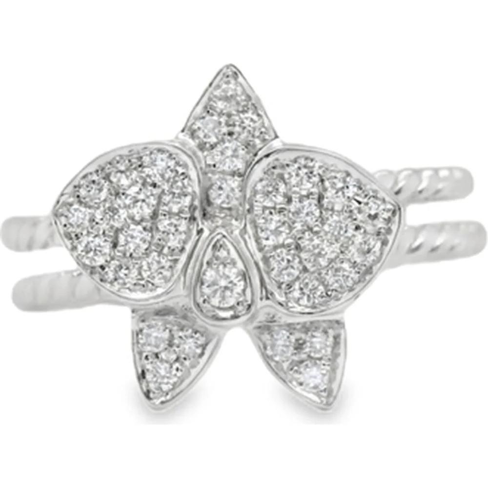 18K White Gold Floral Motif Ring with Pavé-Set Diamonds by Afarin