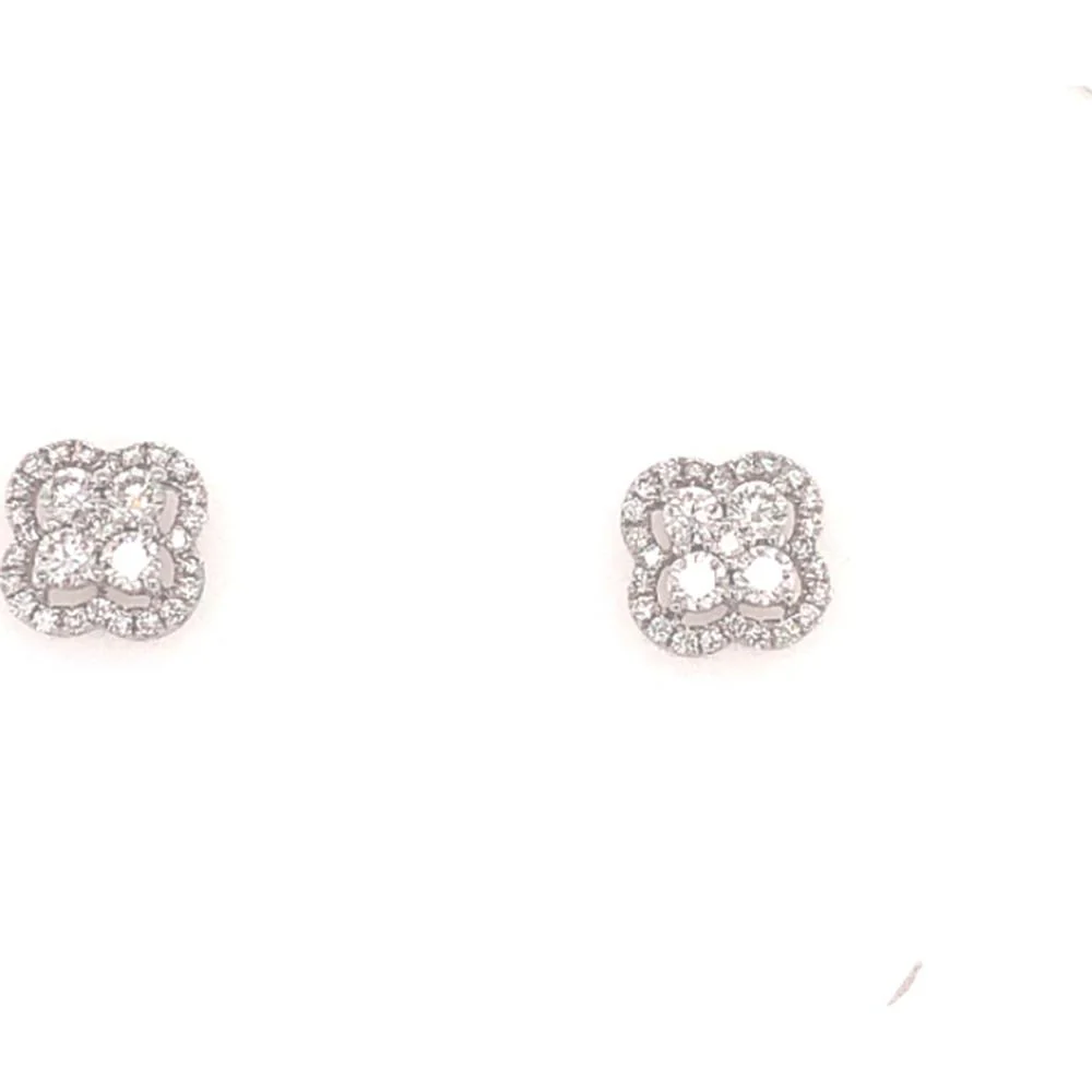 18K White Gold Floral Motif Stud Earrings with Round Diamonds by Afarin
