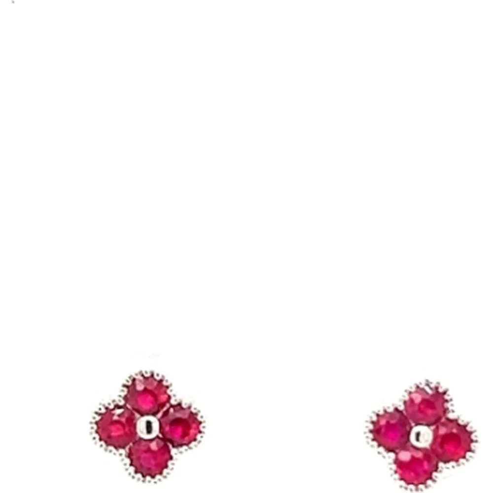 18K White Gold Floral Ruby Stud Earrings by Afarin