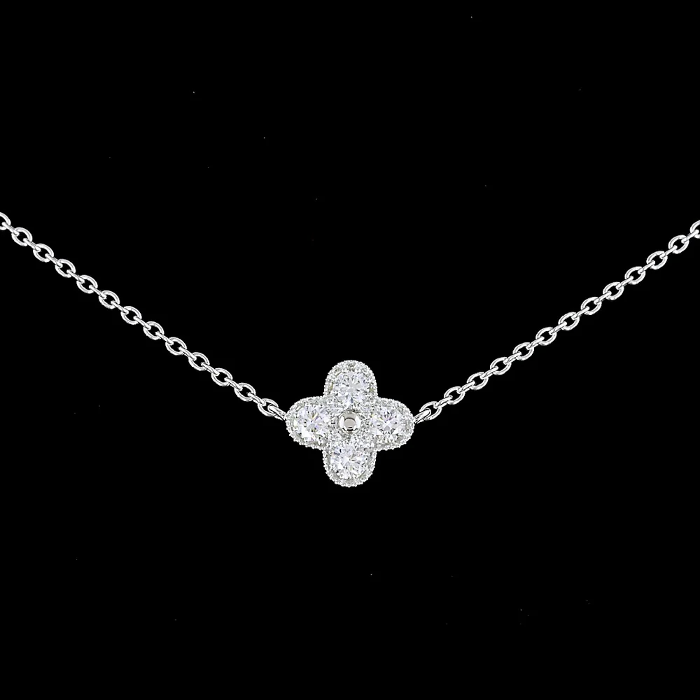 18K White Gold Floral Station Necklace with Bezel and Prong Set Round Lab Diamonds - 1.69 Carat Total Diamond Weight - Covaloro Fine Jewelry - Image 2