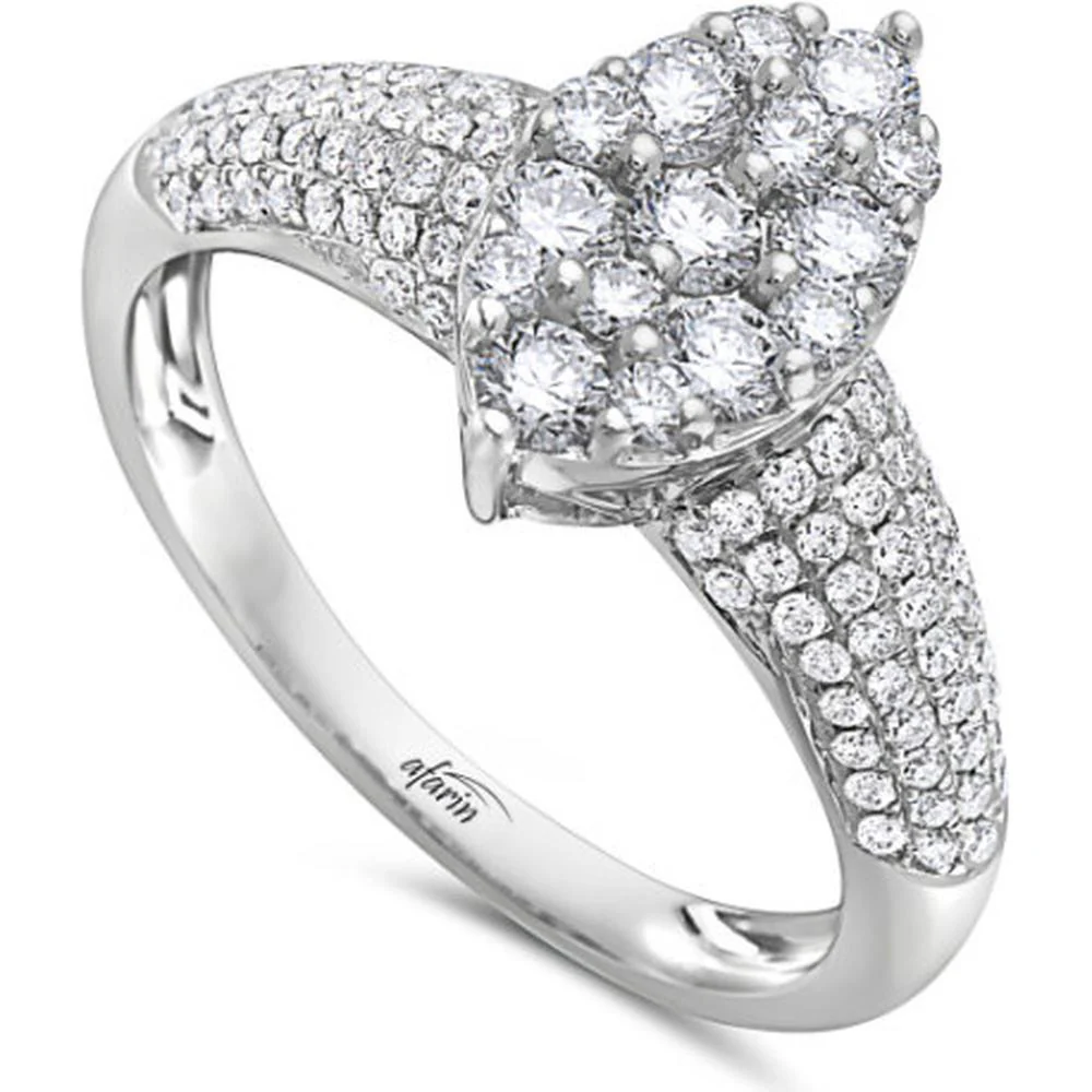 18K White Gold Flower-Inspired Diamond Ring with Round Diamond Cluster and Pavé Diamond Shoulders by Afarin