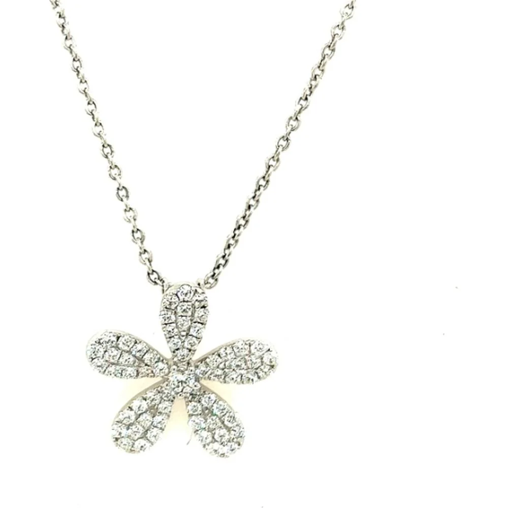 18K White Gold Flower Pendant Necklace with Diamond-Set Petals by Afarin