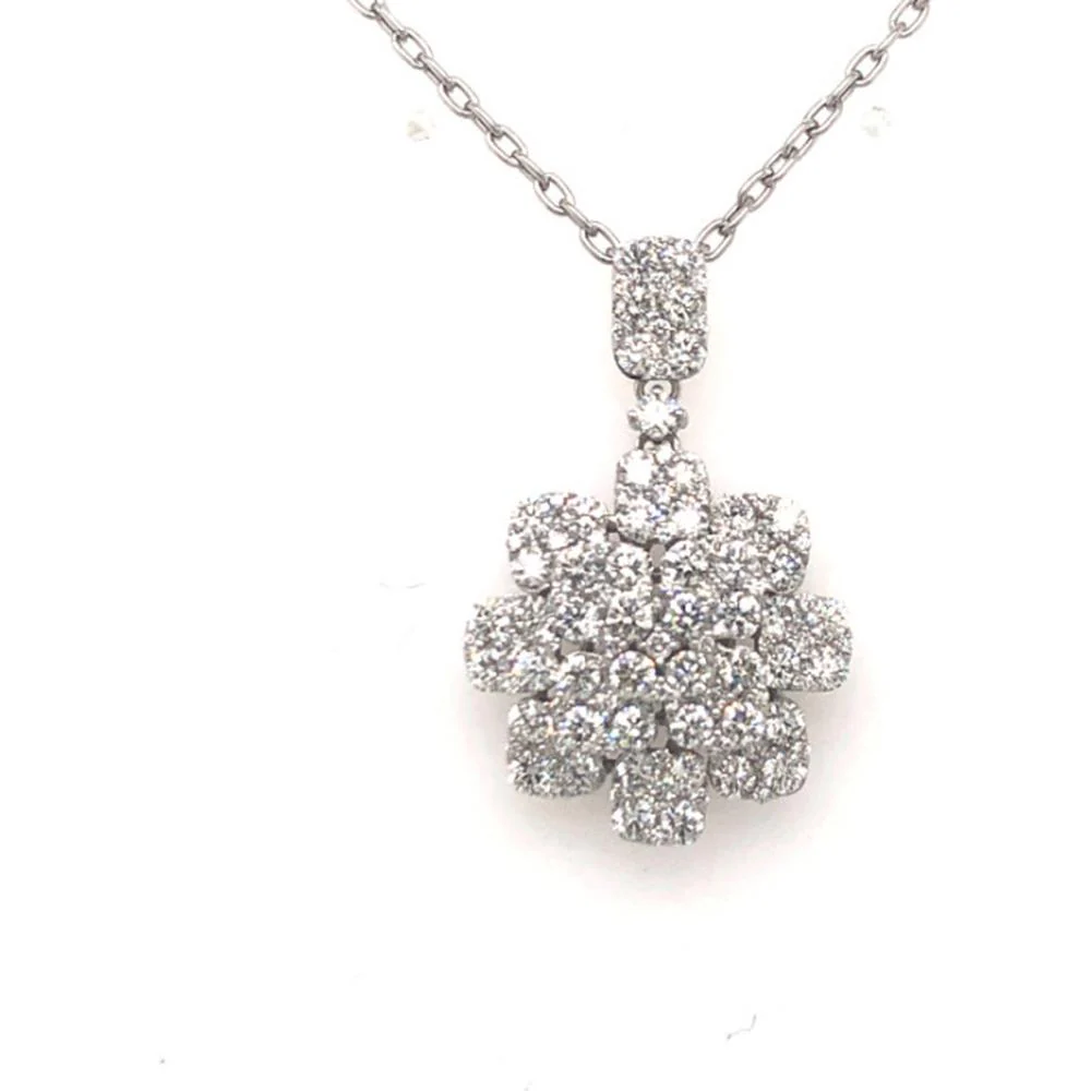 18K White Gold Flower Pendant Necklace with Round Diamonds by Afarin
