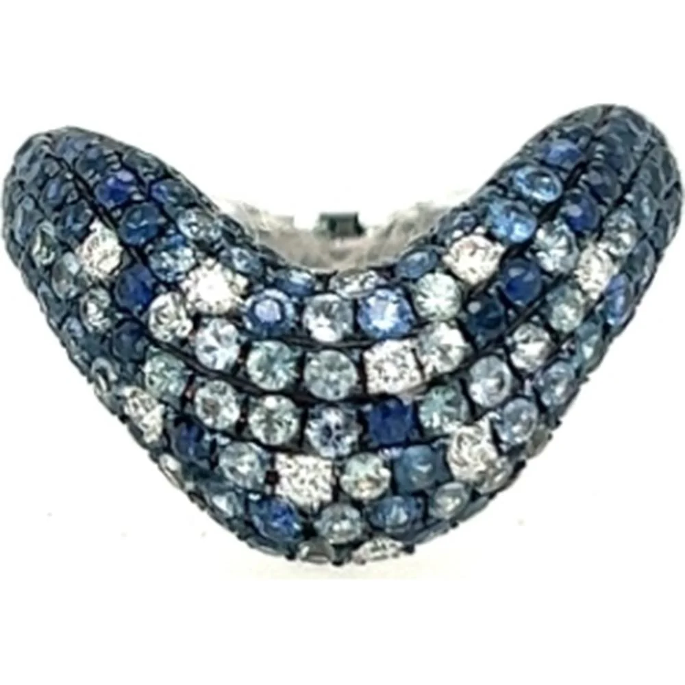 18K White Gold Free Form Blue Sapphire and Diamond Statement Ring by Afarin