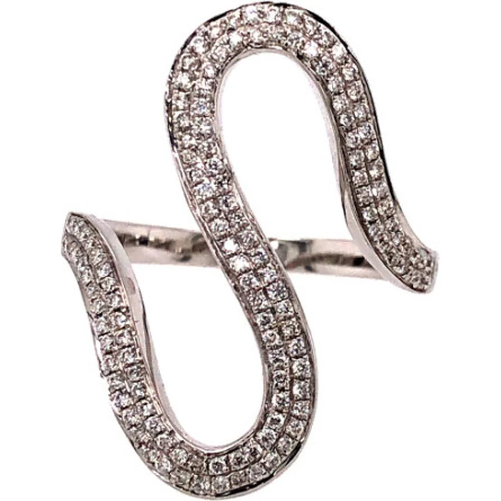 18K White Gold Free-Form Diamond Ring with Pavé Set Round Diamonds by Afarin