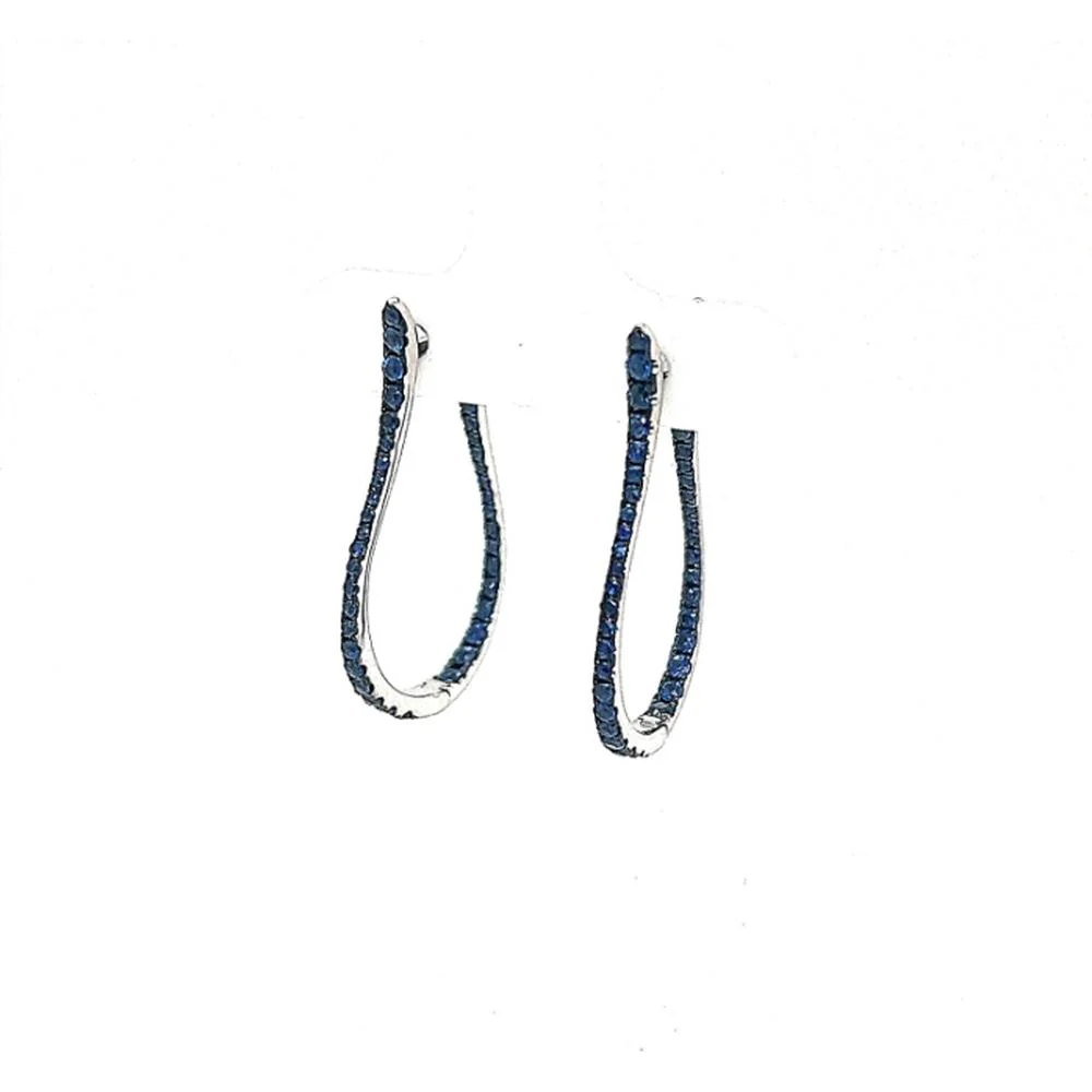 18K White Gold Free-Form Drop Earrings with Blue Sapphires by Afarin