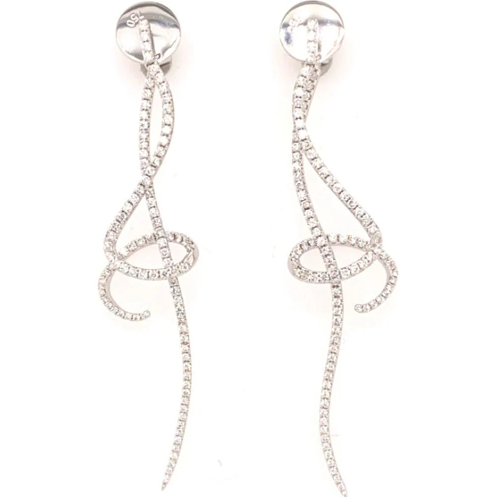 18K White Gold Free-Form Drop Earrings with Round Diamonds by Afarin