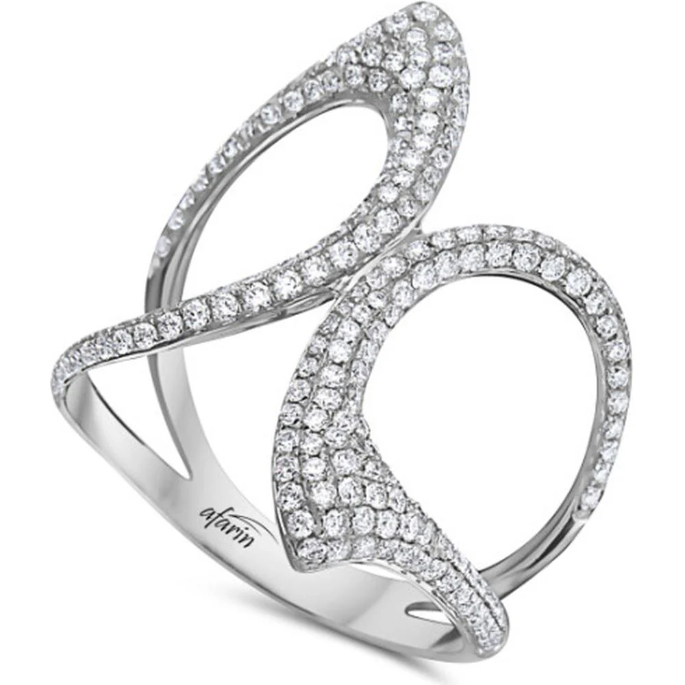 18K White Gold Free Form Open Diamond Ring with Pavé-Set Round Diamonds by Afarin