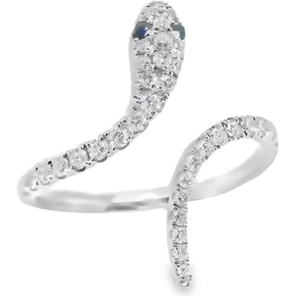 18K White Gold Free Form Open Ring with Diamonds and Blue Sapphires by Afarin