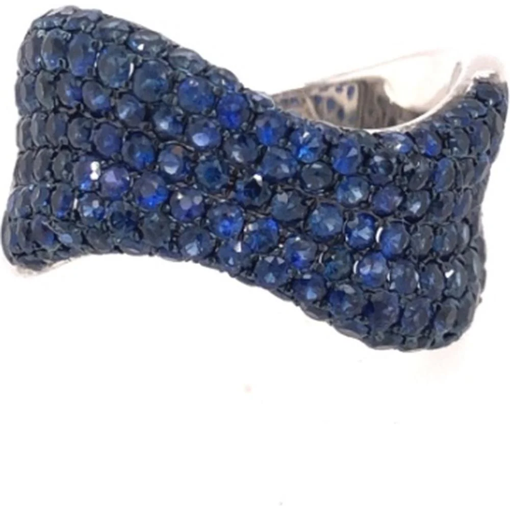 18K White Gold Free Form Pavé Blue Sapphire Statement Ring by Afarin