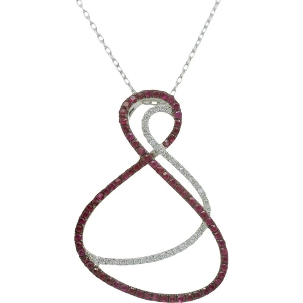 18K White Gold Free Form Pendant Necklace with Rubies and Diamonds by Afarin