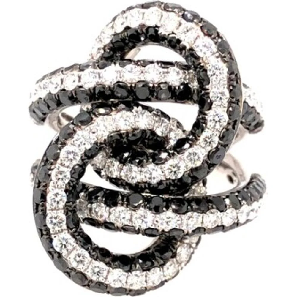 18K White Gold Free Form Ring with Black and White Diamonds by Afarin