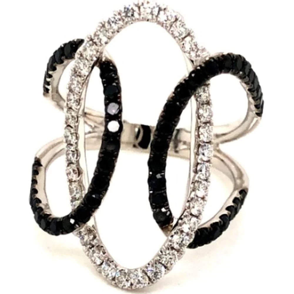 18K White Gold Free Form Ring with Black and White Diamonds by Afarin