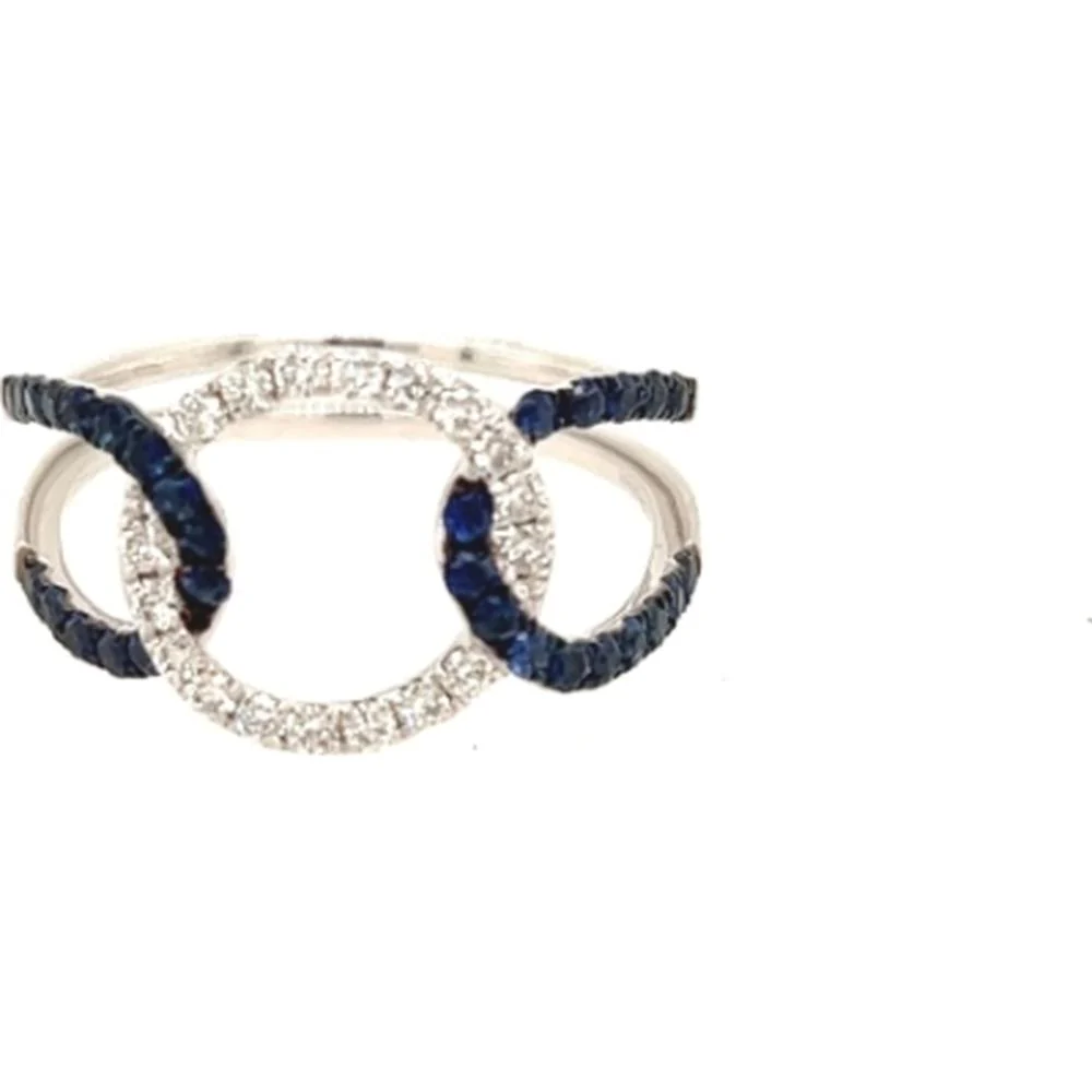 18K White Gold Free-Form Ring with Blue Sapphires and Diamond Accents by Afarin