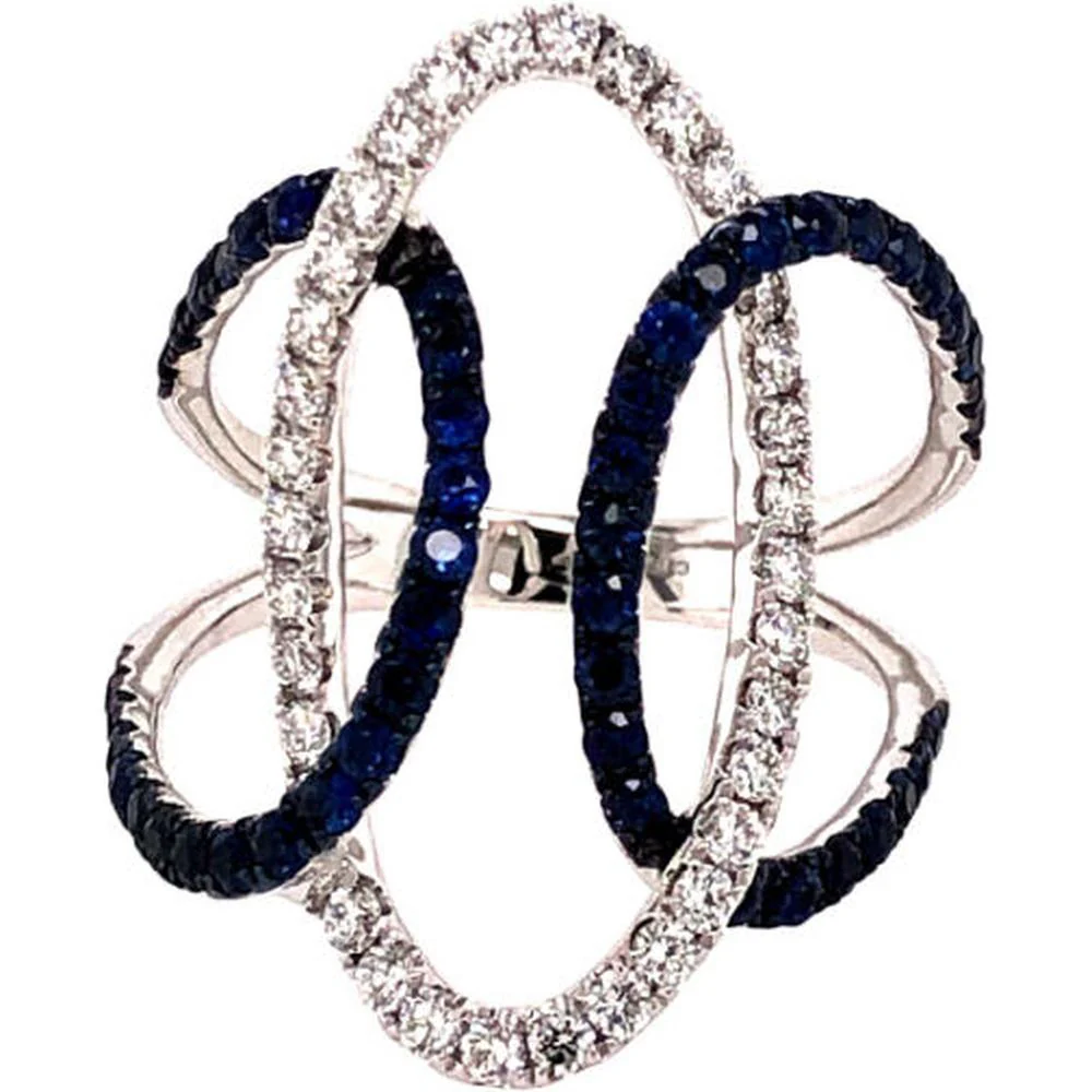 18K White Gold Free-Form Ring with Blue Sapphires and Round Diamonds by Afarin