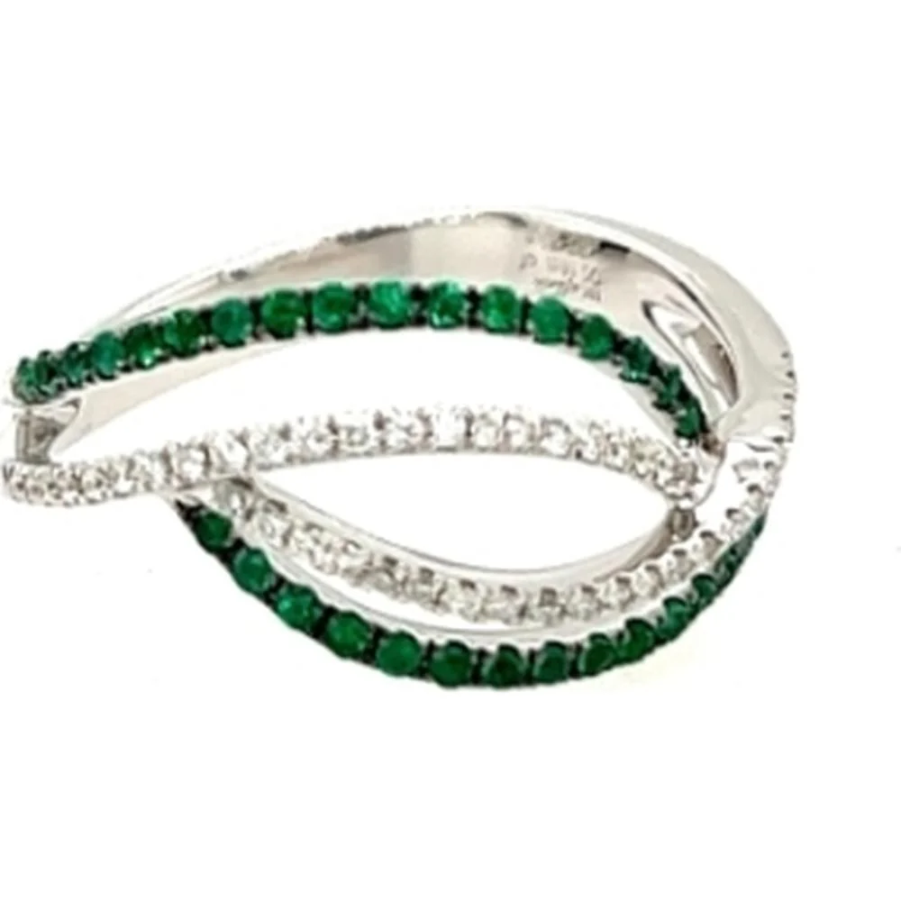 18K White Gold Free Form Ring with Round Emeralds and Diamonds by Afarin