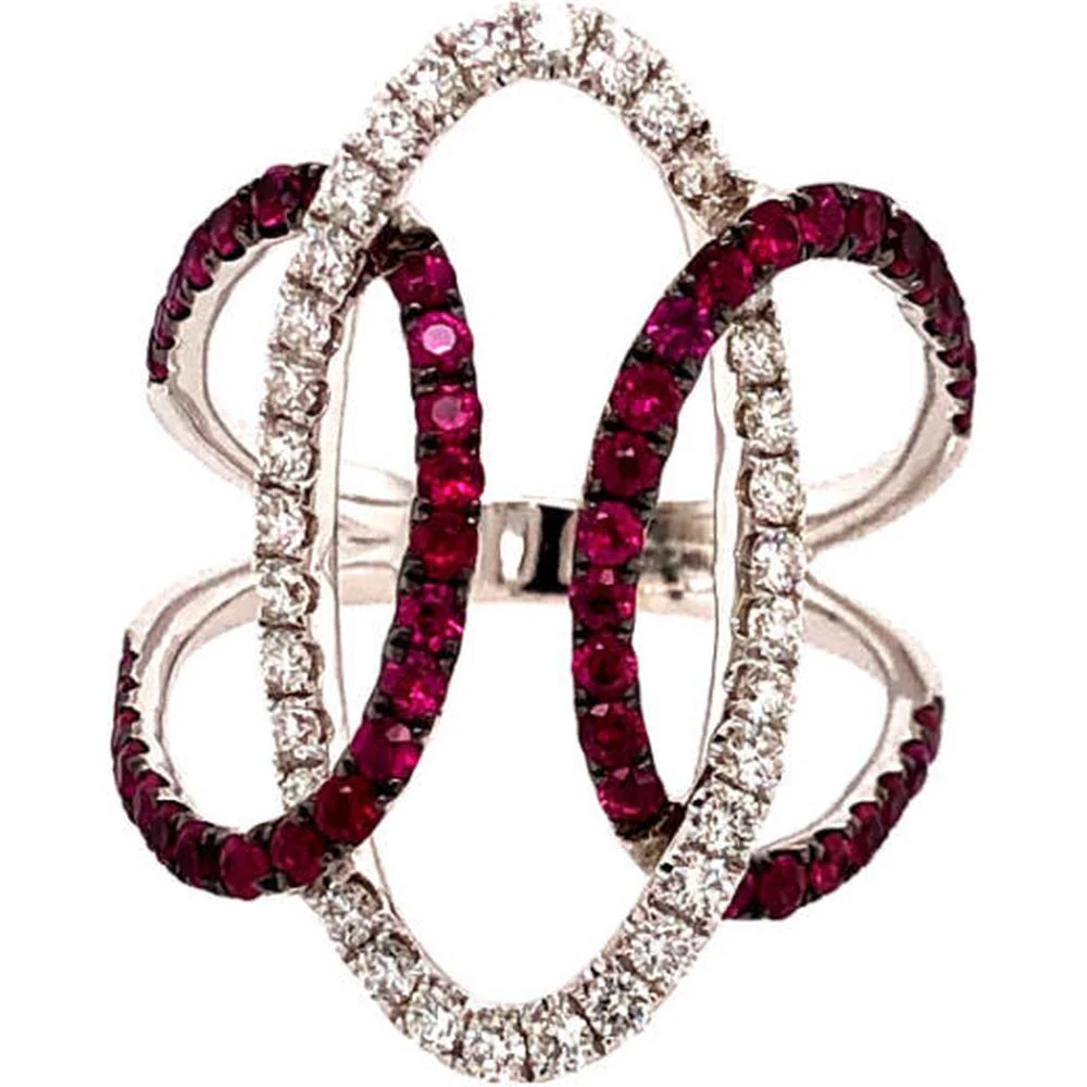 18K White Gold Free Form Ring with Rubies and Diamonds by Afarin