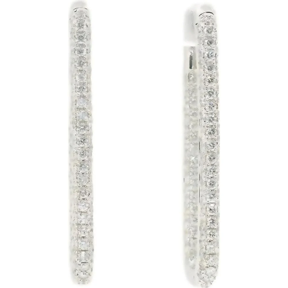 18K White Gold Front-Facing Diamond Huggie Hoop Earrings by Afarin