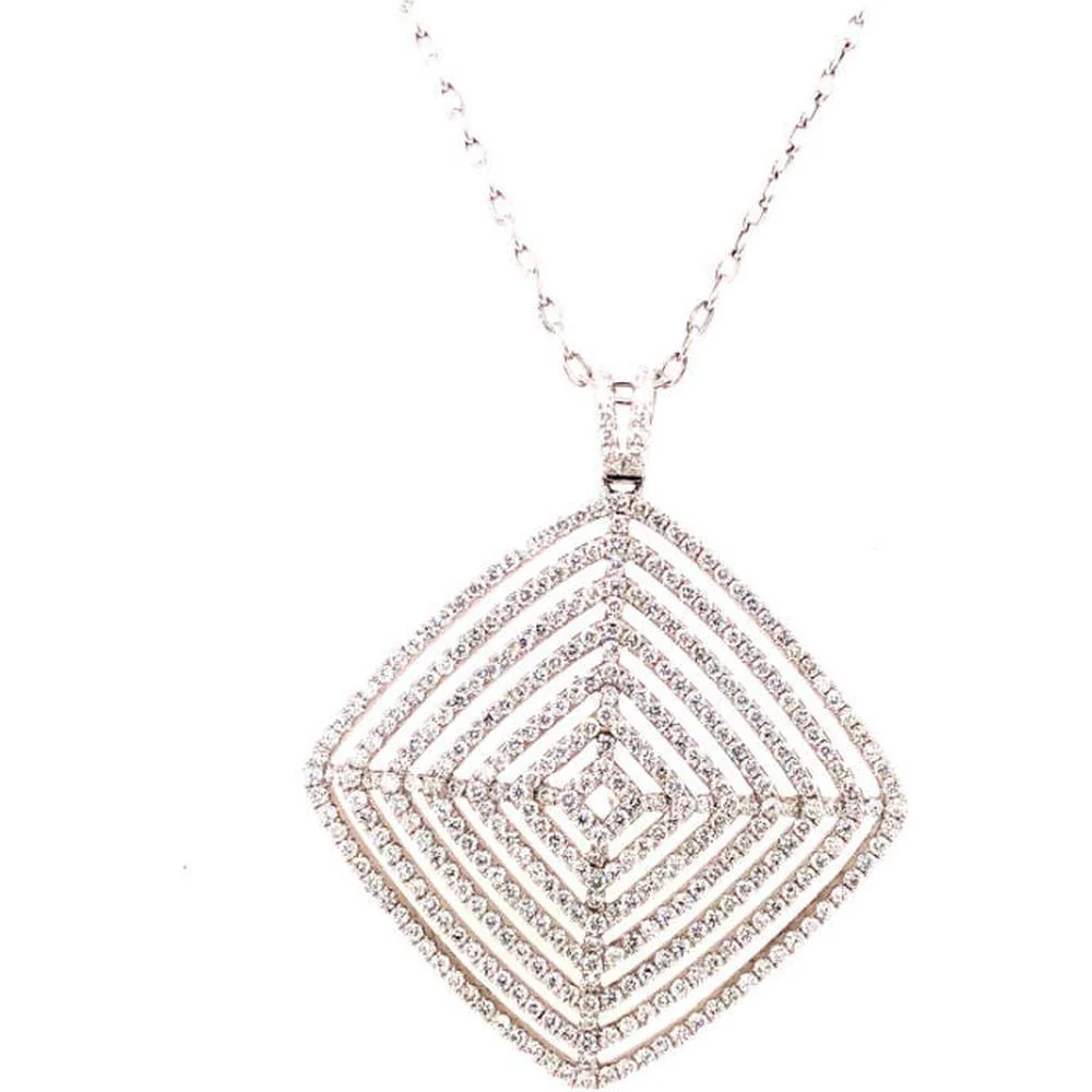 18K White Gold Geometric Diamond Pendant Necklace by Afarin