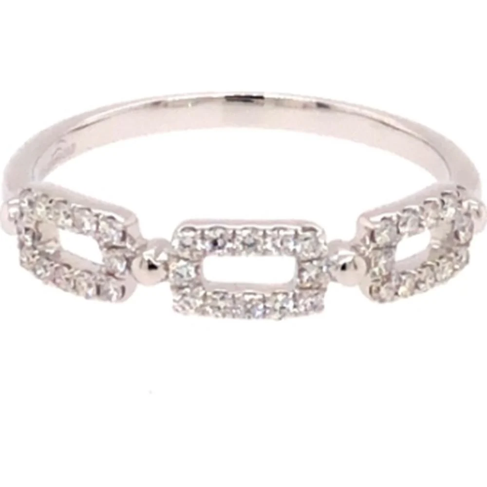 18K White Gold Geometric Diamond Ring with Open Rectangle Motif Design by Afarin
