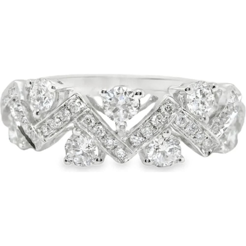 18K White Gold Geometric Diamond Ring with Round Diamonds by Afarin