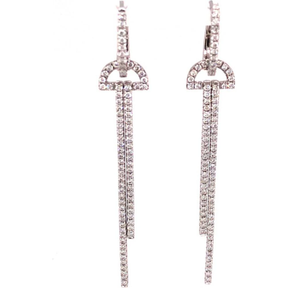 18K White Gold Geometric Drop Diamond Earrings by Afarin
