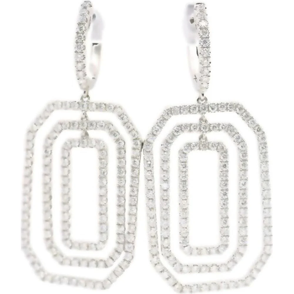 18K White Gold Geometric Drop Earrings with Diamond-Set Openwork Frames by Afarin