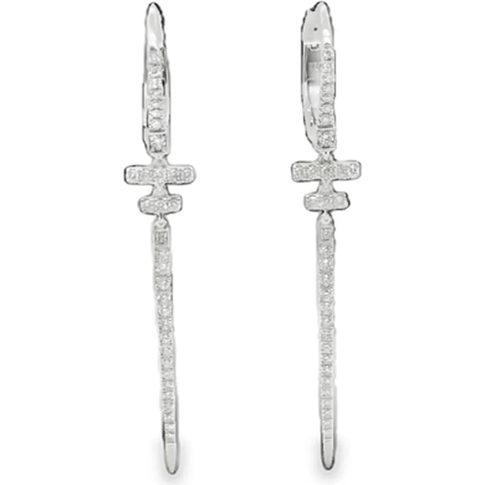 18K White Gold Geometric Drop Earrings with Diamonds by Afarin