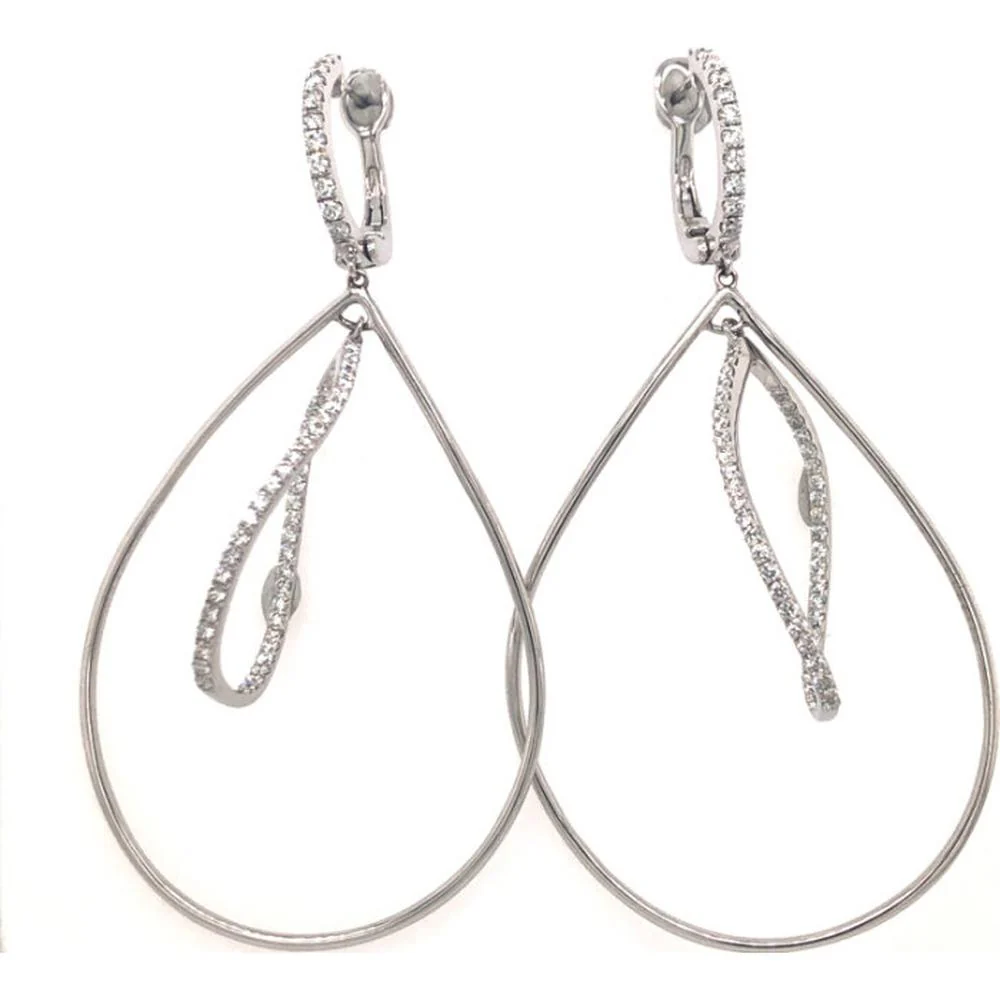 18K White Gold Geometric Drop Earrings with Pavé Set Diamonds by Afarin