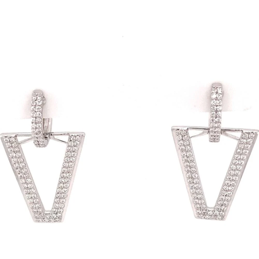 18K White Gold Geometric Drop Earrings with Round Diamonds by Afarin