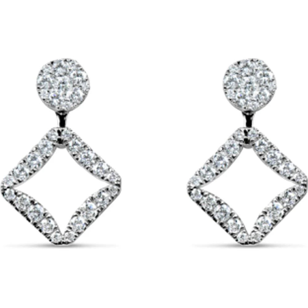 18K White Gold Geometric Drop Earrings with Round Diamonds by Afarin