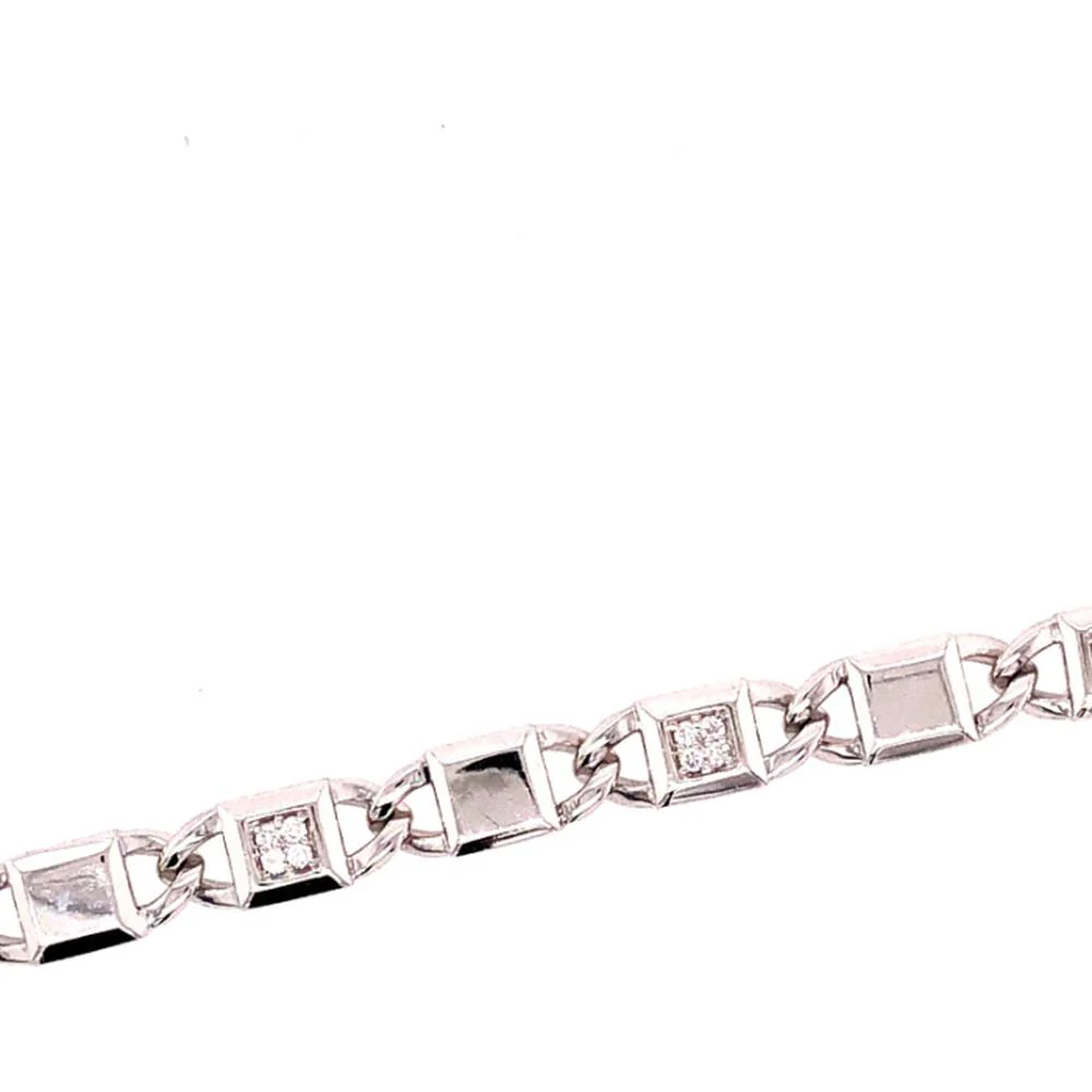 18K White Gold Geometric Fancy Link Diamond Bracelet by Afarin