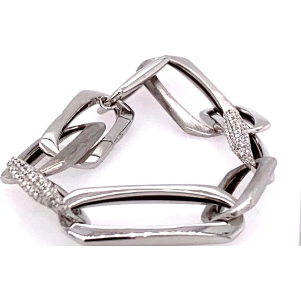 18K White Gold Geometric Link Bracelet with Diamond Accents by Afarin