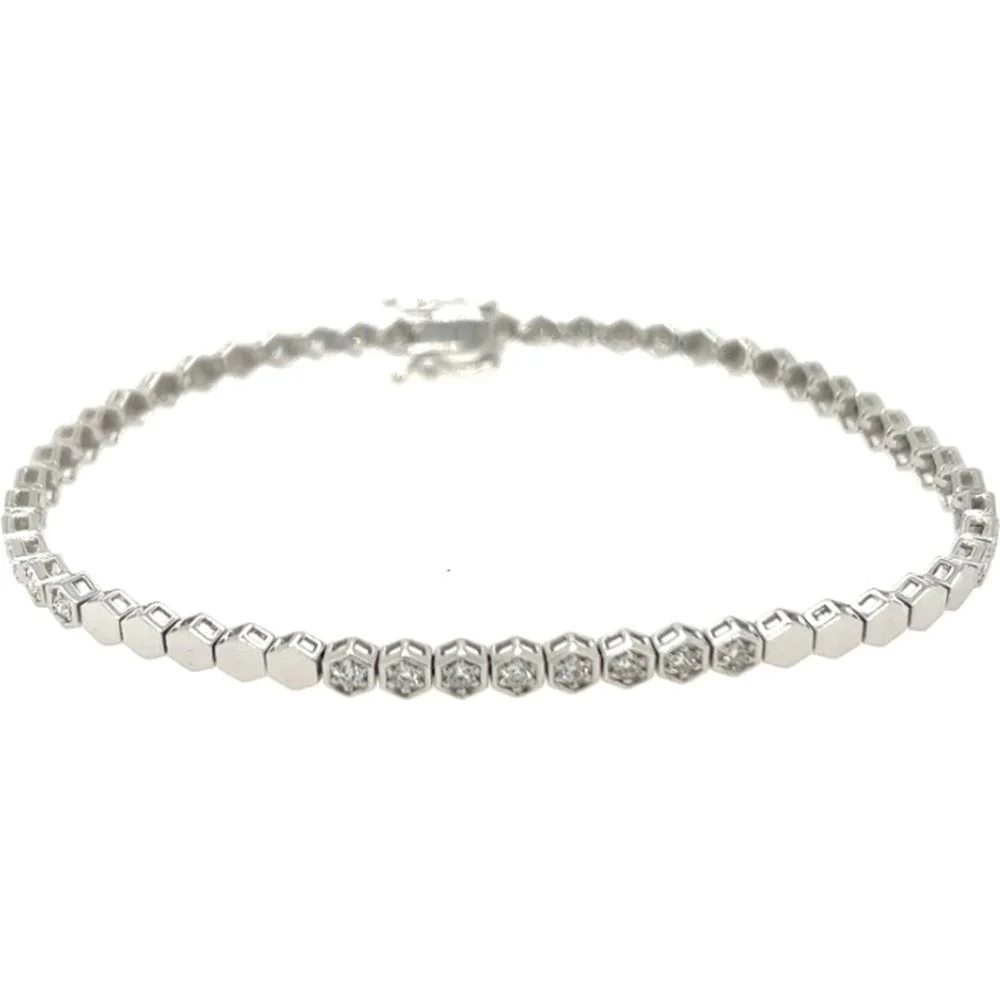 18K White Gold Geometric Link Diamond Tennis Bracelet by Afarin