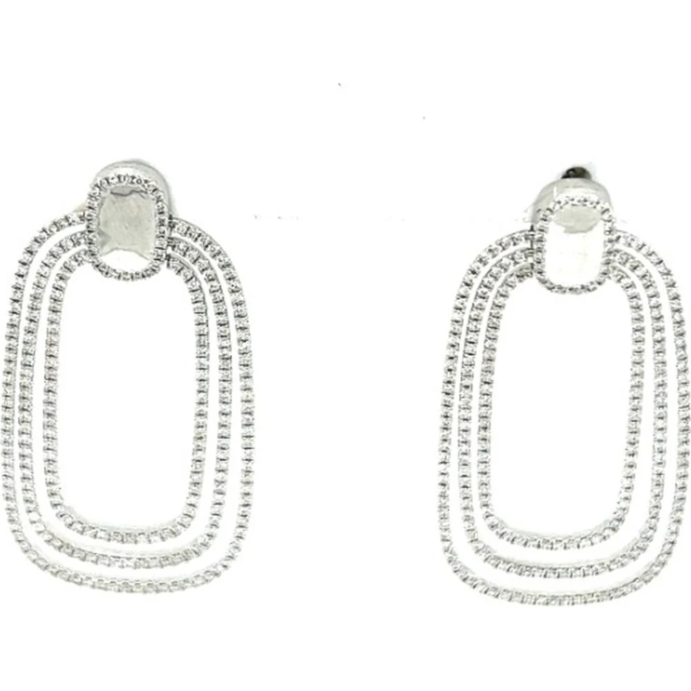 18K White Gold Geometric Open Drop Diamond Earrings by Afarin